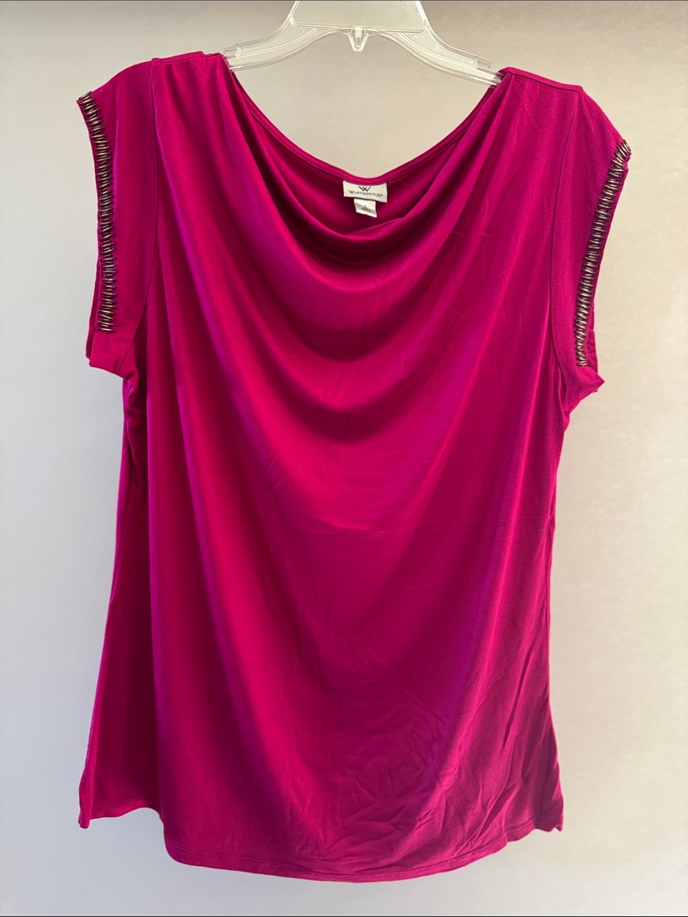 Worthington Fuchsia Y2K Cowl Neck Beaded Sleeve Accent Top